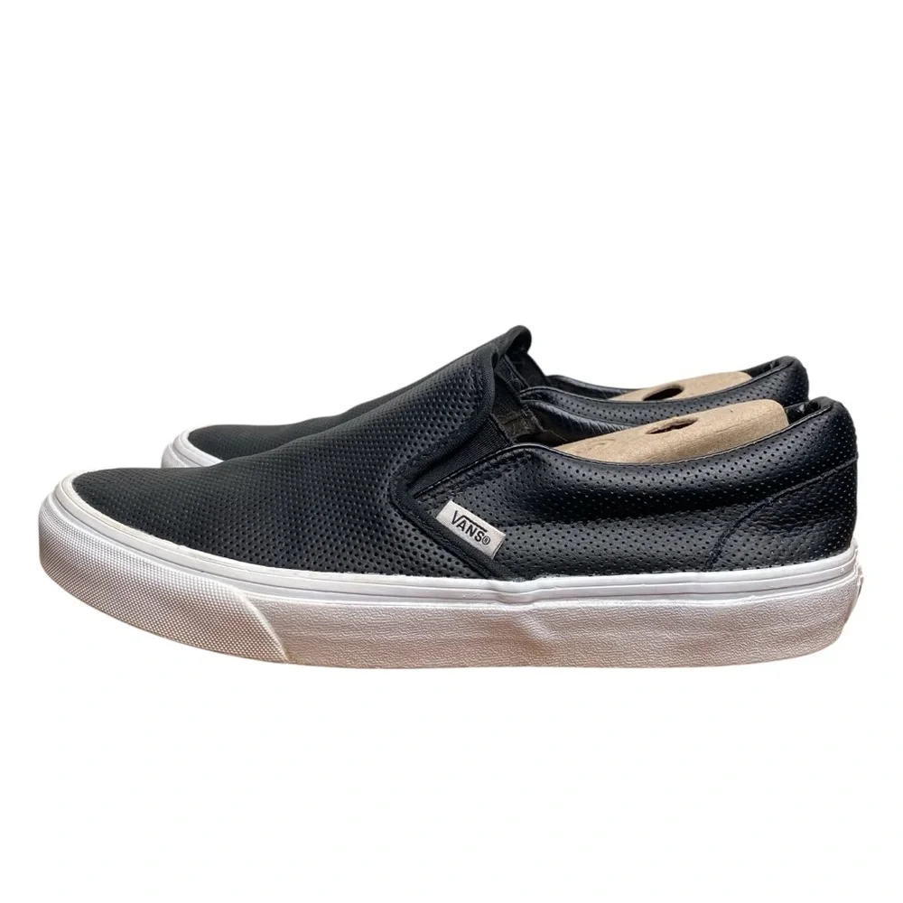 Vans Men's Black Perforated Leather Classic Slip-On Shoes Sneakers Size 8.5